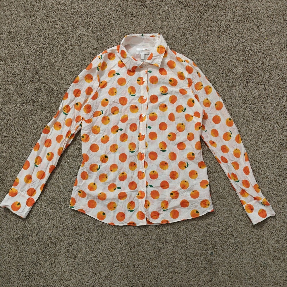J.Crew Perfect Shirt Womens 4 Orange Fruit Print Cotton Silk Button Up 91819 - Picture 2 of 11